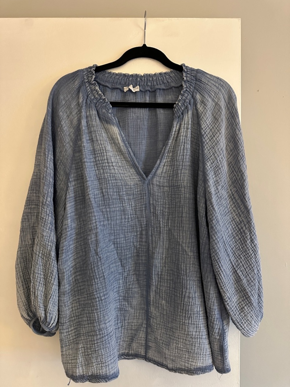 Relaxed Light Blue Gauze V-Neck Tunic Top